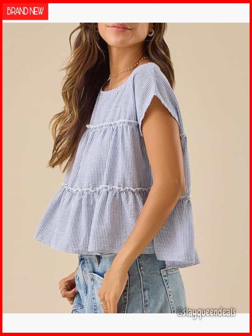 Flowy Peplum Crop Tee with Ruffle Hem Cap Sleeve Blouse - Picture 3 of 6